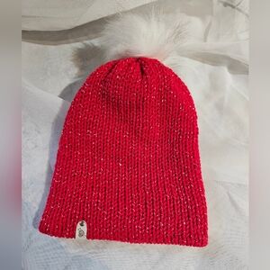 Handmade Kids Knit Toque | Sparkly Red w/ White Pompom